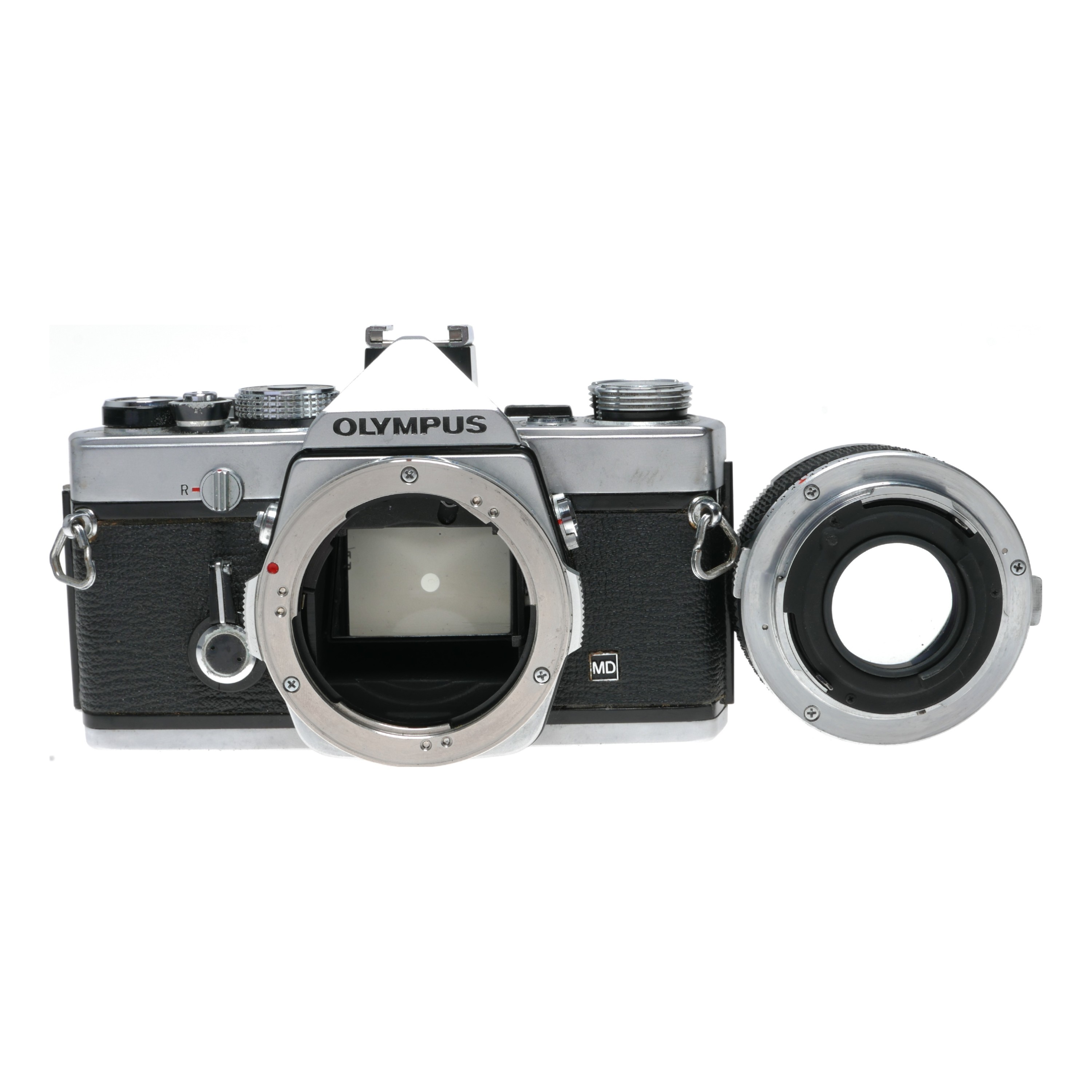 Olympus OM-1 SLR chrome 35mm film camera 1.8/50 vintage lens