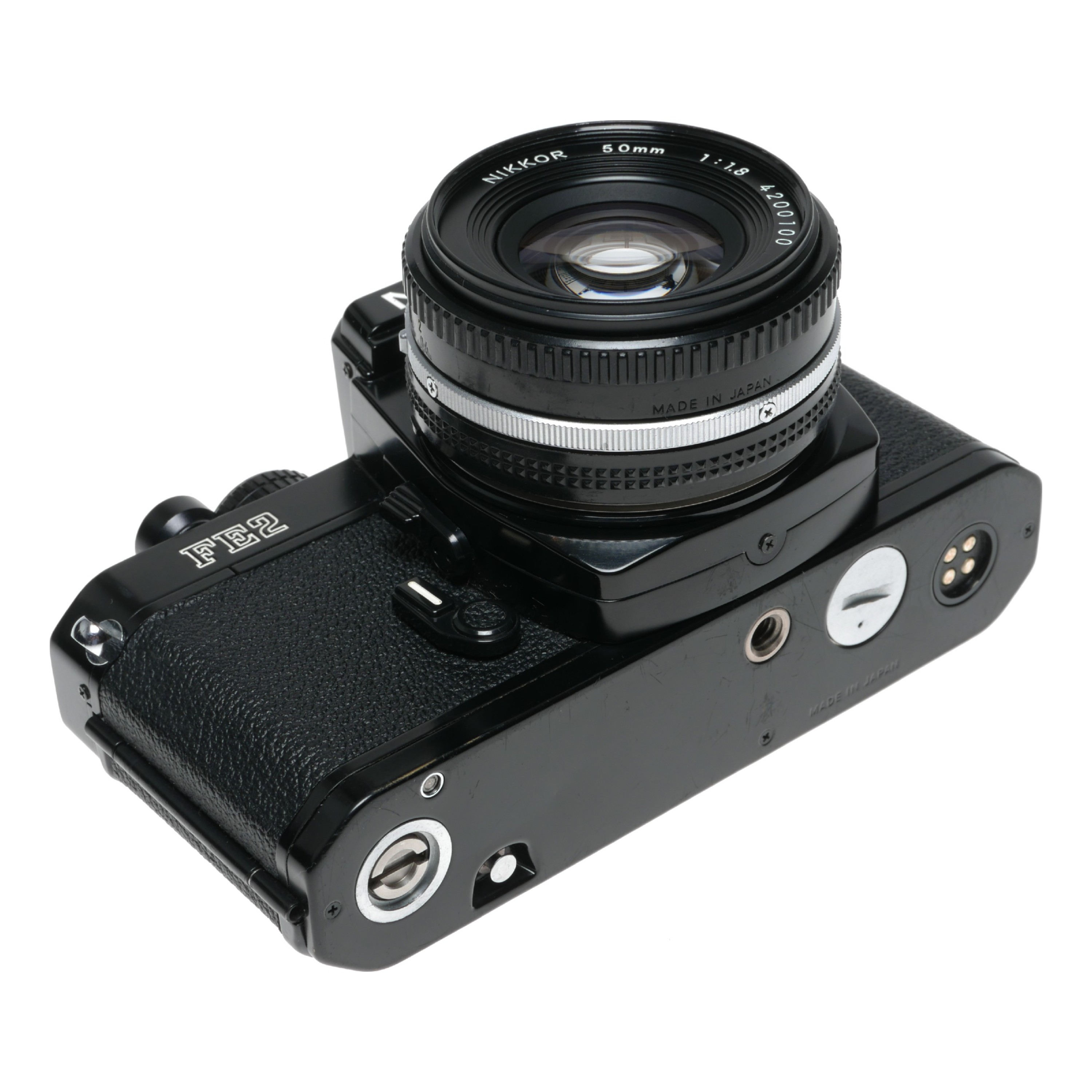 Nikon FE2 Black SLR 35mm film camera 24mm, 50mm 2 lens set