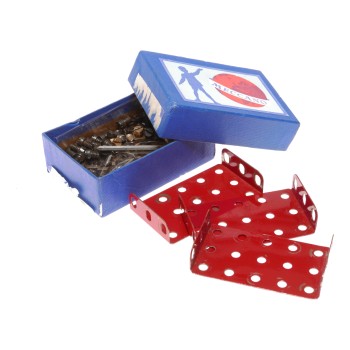 Meccano Flanged Plates x3 Made in England Original Box Nuts Bolts 37a b