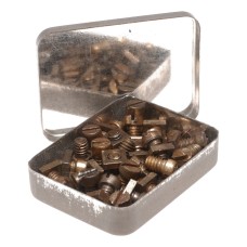 Meccano 25 Brass Nuts Bolts 37a 37b in Vintage Tin (L)