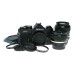 Nikon FM2 Black SLR Camera 1:3.5/28 Nikkor 1:2.5/105 Lenses Caps Filters