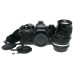 Nikon FM2 SLR Black Film Camera 1:2.8/28 Nikkor 1:2.5/105 Lenses Caps