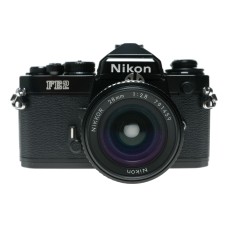 Nikon FM2 SLR Black Film Camera 1:2.8/28 Nikkor 1:2.5/105 Lenses Caps