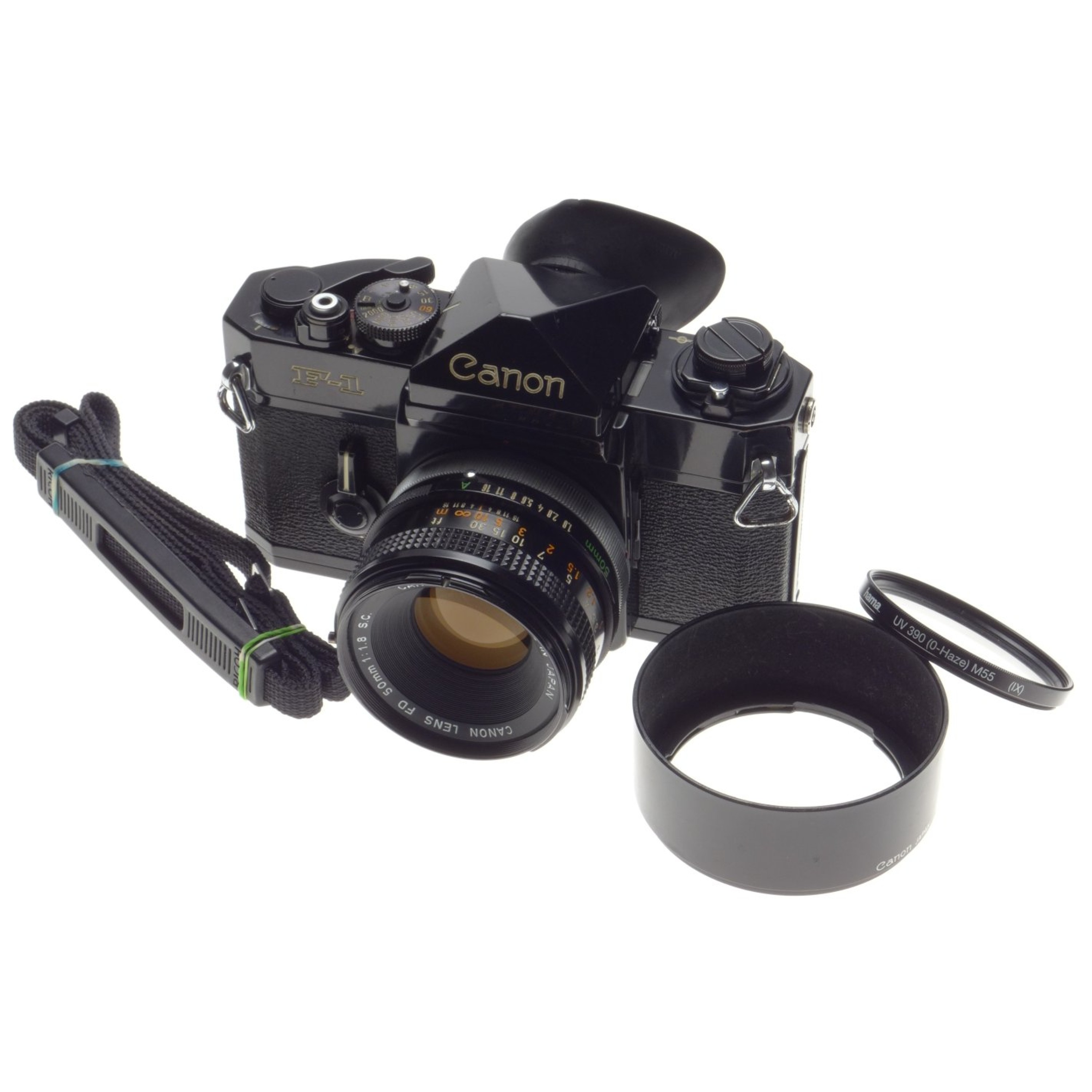 CANON F1 Black 35mm SLR vintage film camera FD 50mm 1:1.8 S.C hood