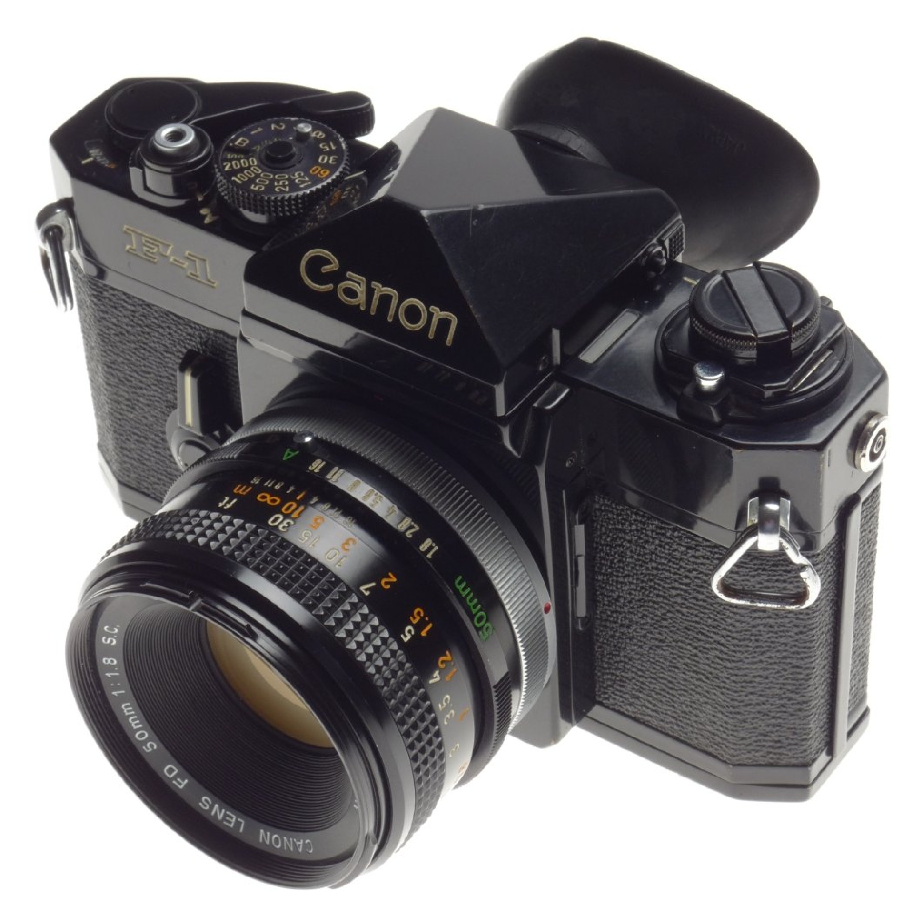CANON F1 Black 35mm SLR vintage film camera FD 50mm 1:1.8 S.C hood