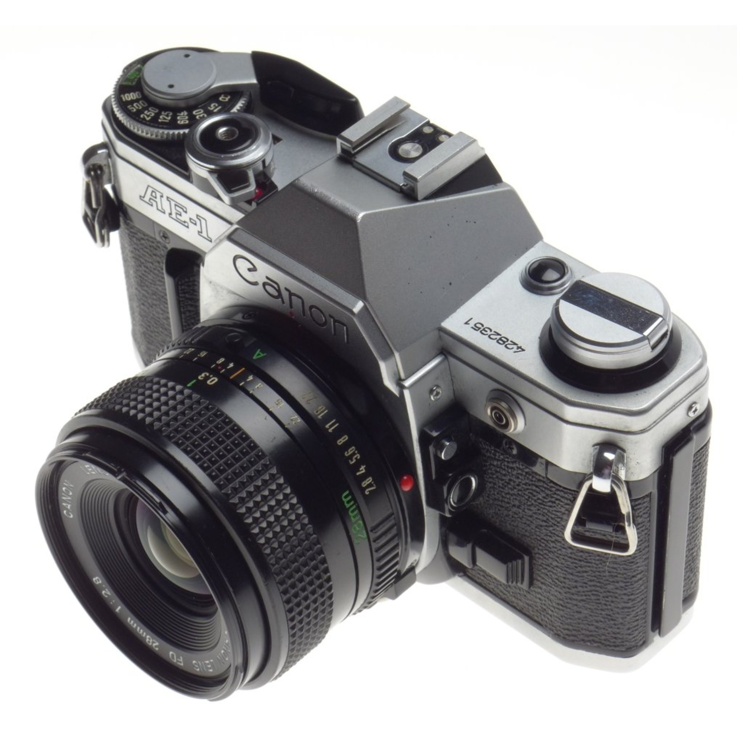 Canon AE-1 chrome SLR 35mm vintage film camera FD 28mm 2.8 lens 2.8/28 wide