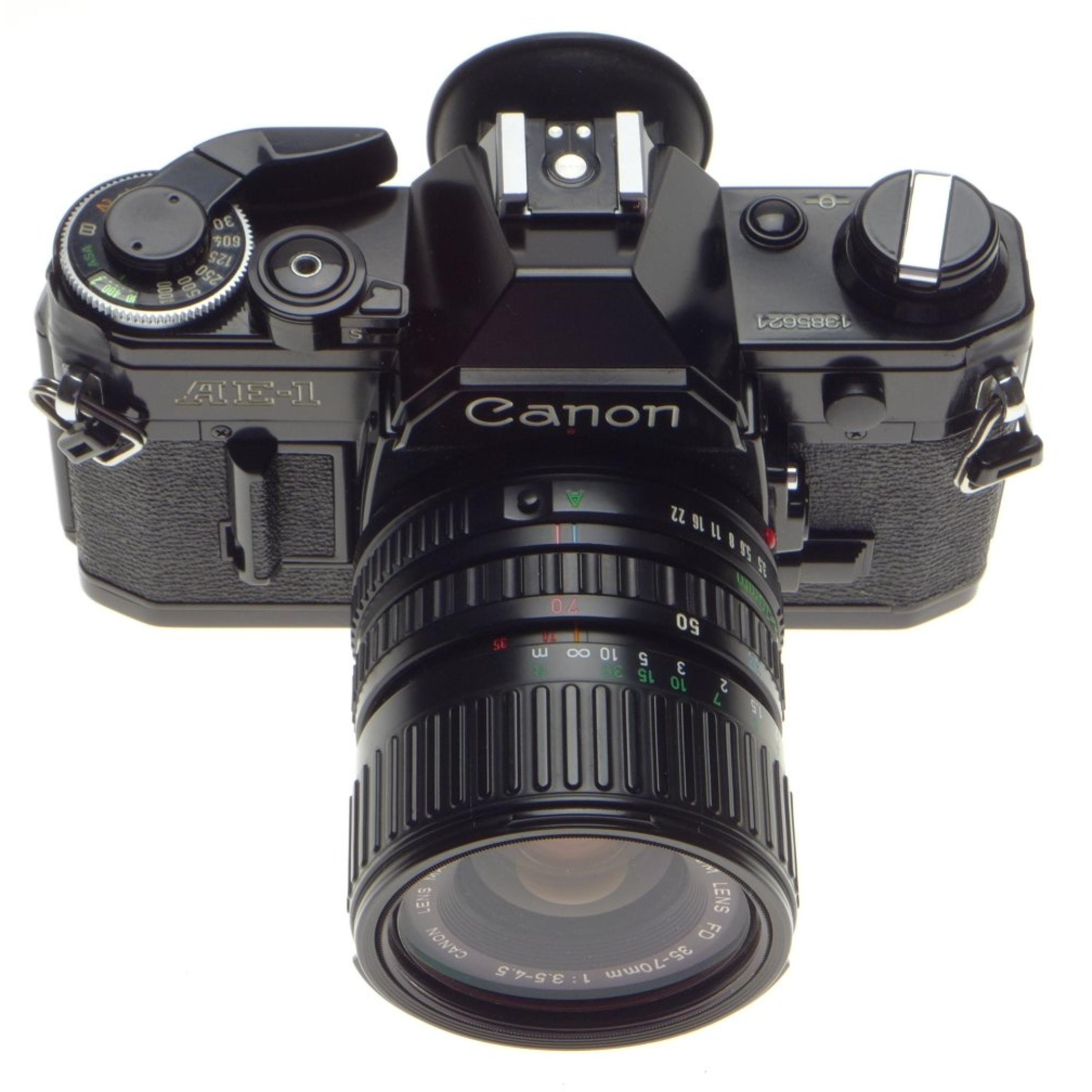 Canon AE-1 black SLR 35mm vintage film camera FD Zoom 35-70mm lens