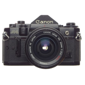 CANON A-1 black 35mm SLR film camera with FD 24mm 1:2.8 S.S.C lens filter