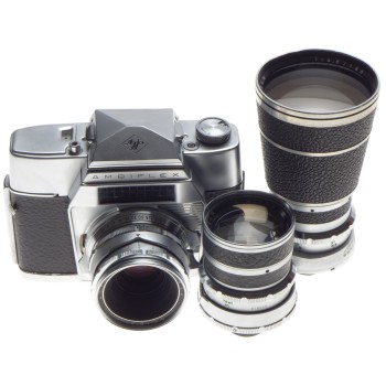 AGFA AMBIFLEX chrome 35mm vintage film camera set with 3 coated lenses prism finder