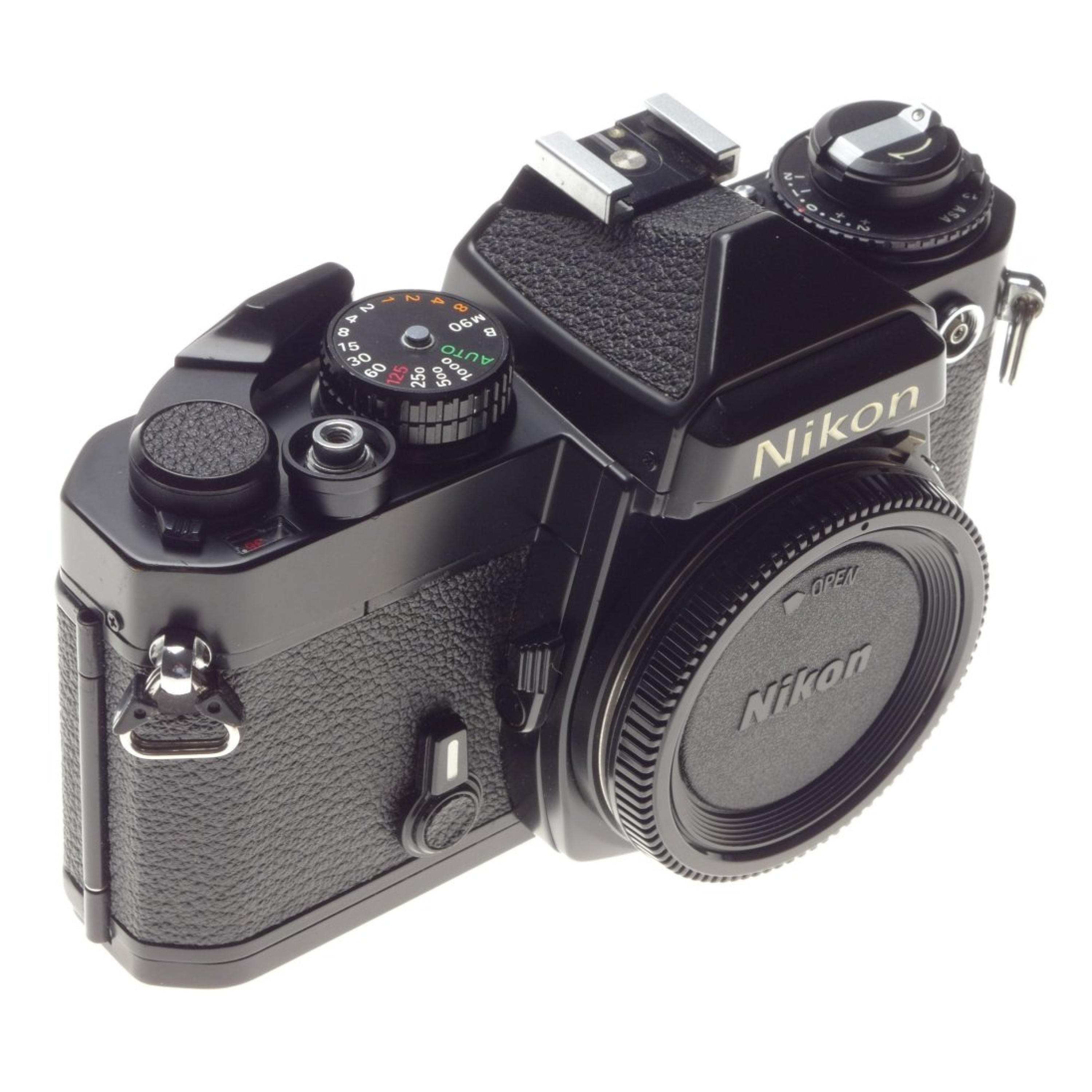 NIKON FE black SLR 35mm film camera vintage body case strap and cap