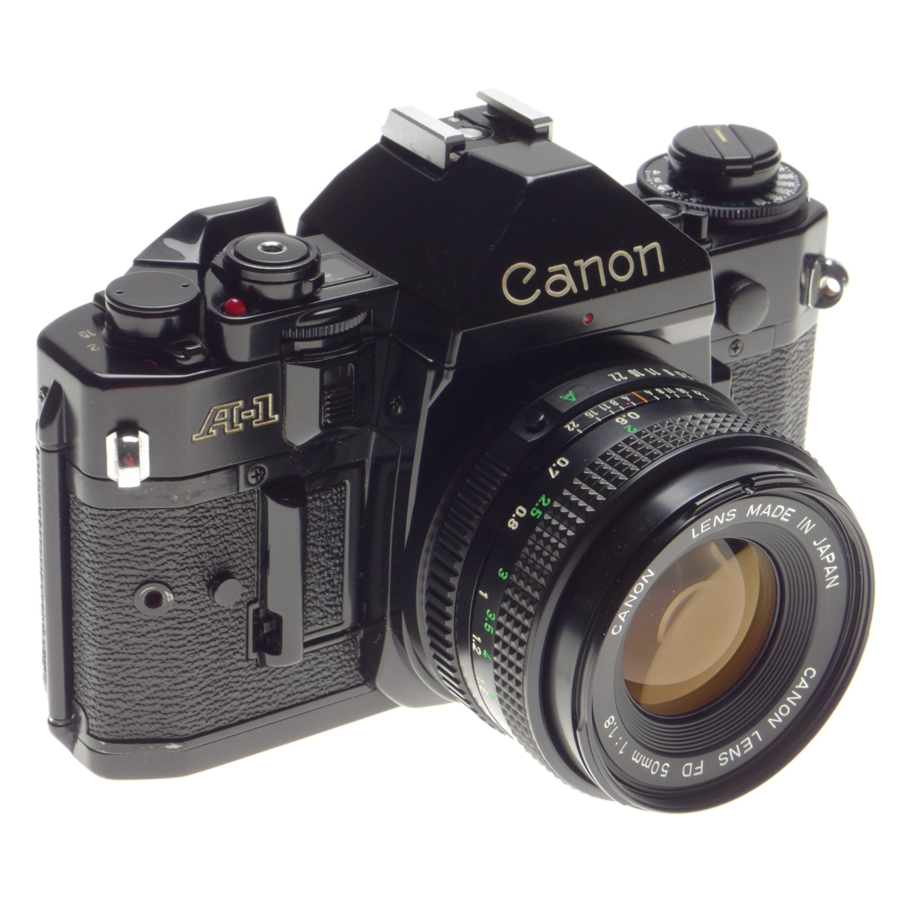 CANON A-1 Black 35mm SLR film camera with FD 1.8 f=50mm coated