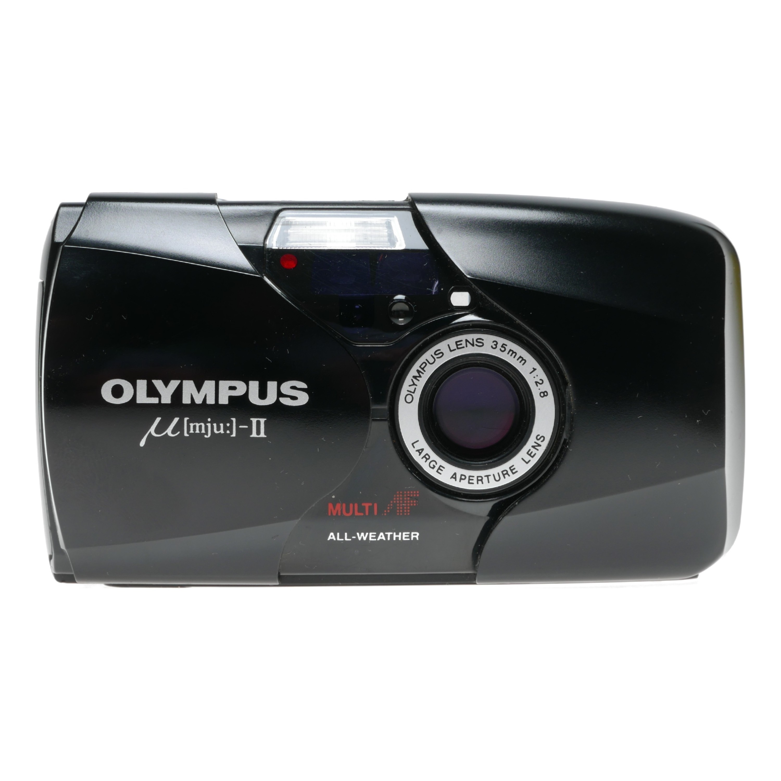 Black Olympus MJU-II compact antique 35mm film camera