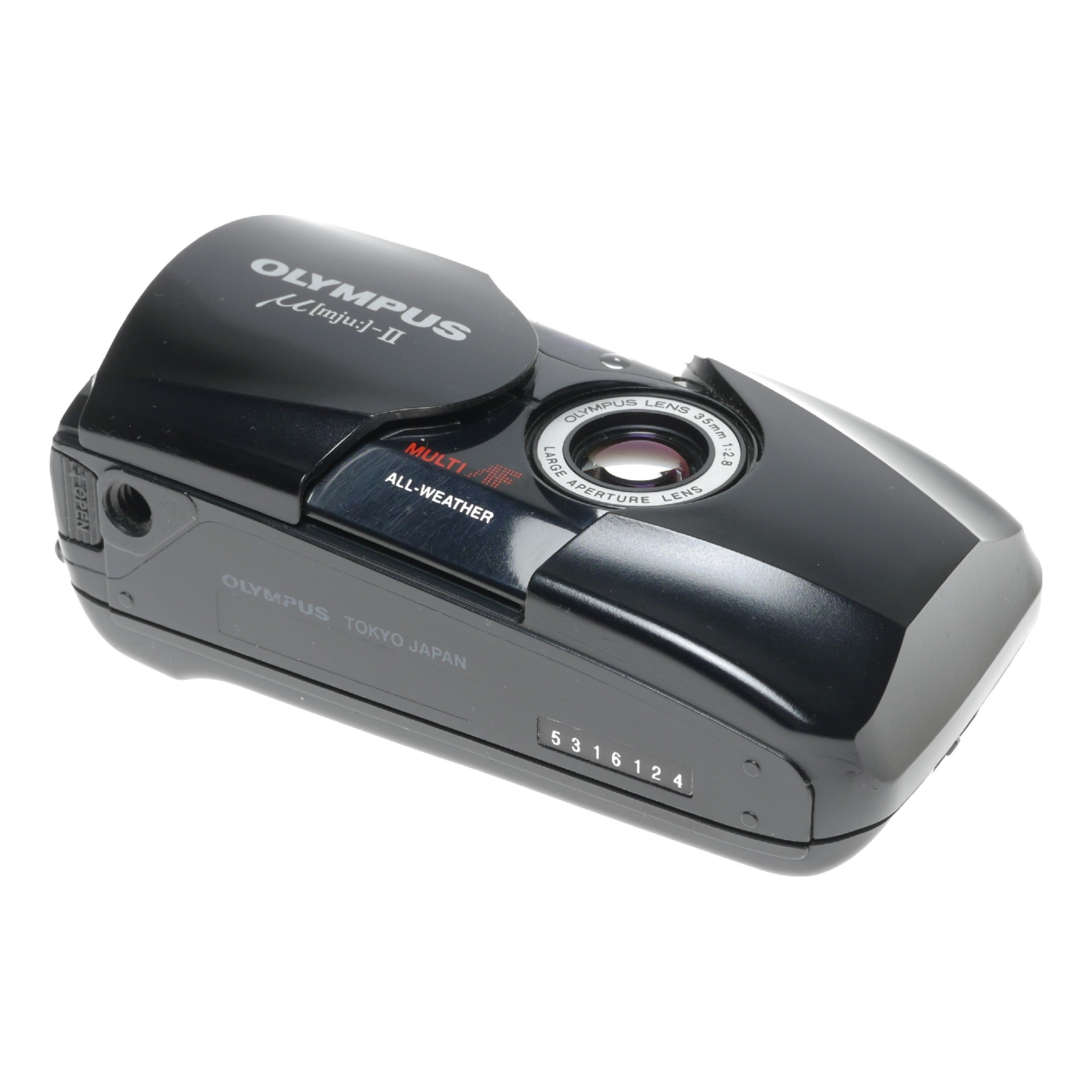 Black Olympus MJU-II compact antique 35mm film camera