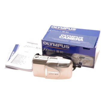 Olympus MJU-III 80 film camera silver zoom 38-80mm Box manual